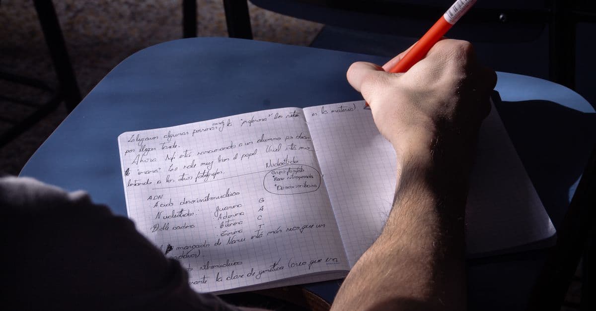 Estudante de inglês estudando com caderno — Lacuna categorial ou aleatória: qual usar na música em sala de aula